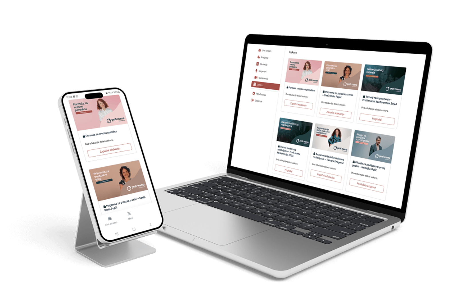 Profi Mama mockup, prikazan na telefonu i laptopu