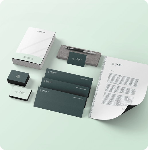 Mockup korporativnog identiteta sa logom 'Legacy real estate'