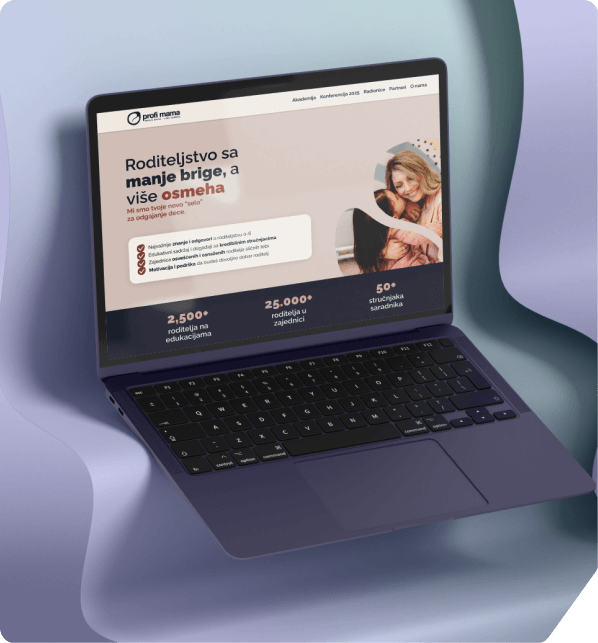 Mockup na laptop-u web sajt-a Profi Mama